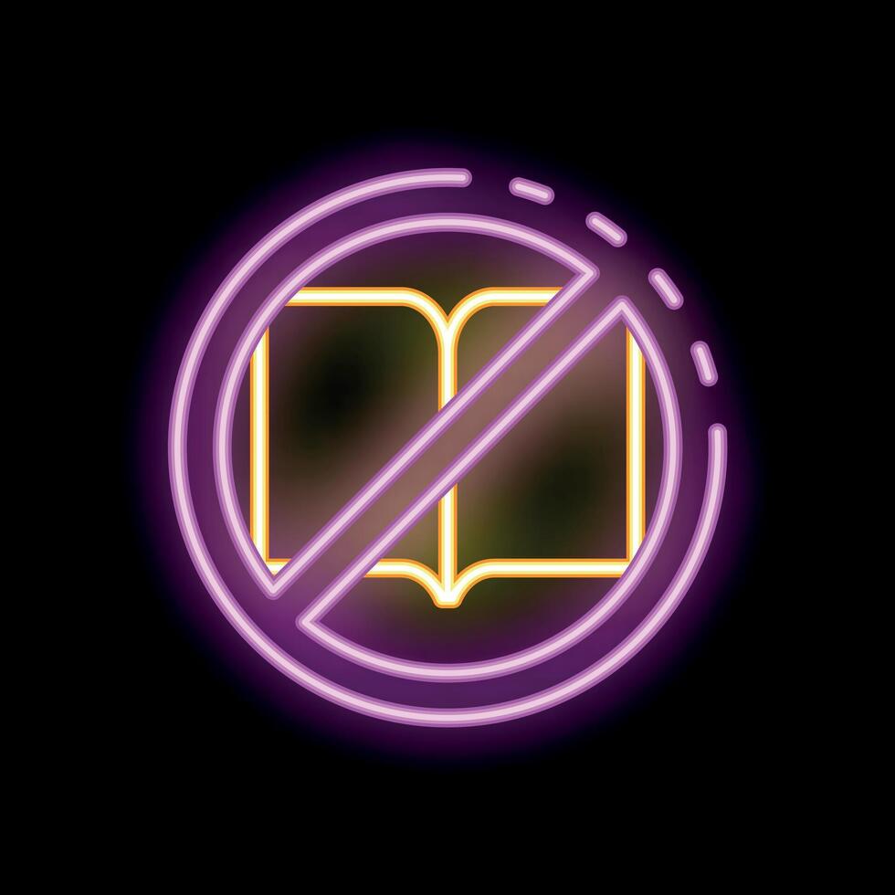 Neon sign showing book with diagonal line through it vector
