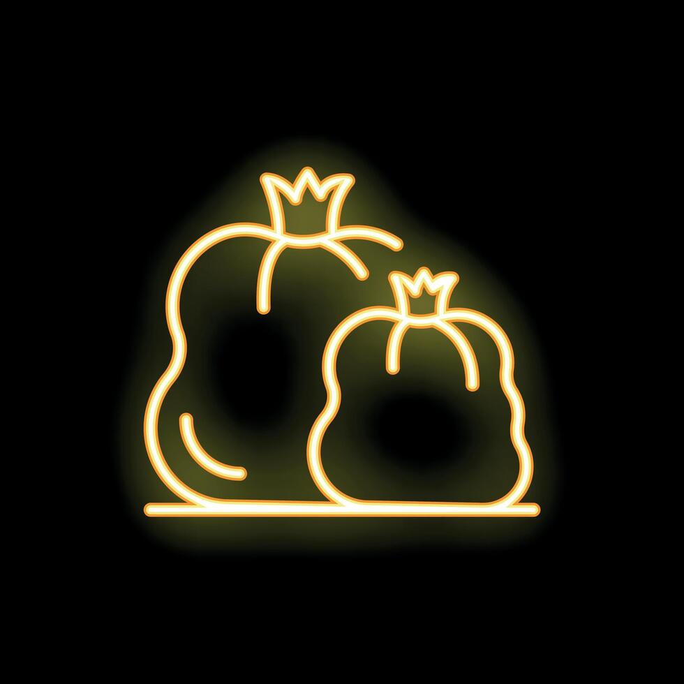 Two pumpkins glowing with neon orange outline on black background vector
