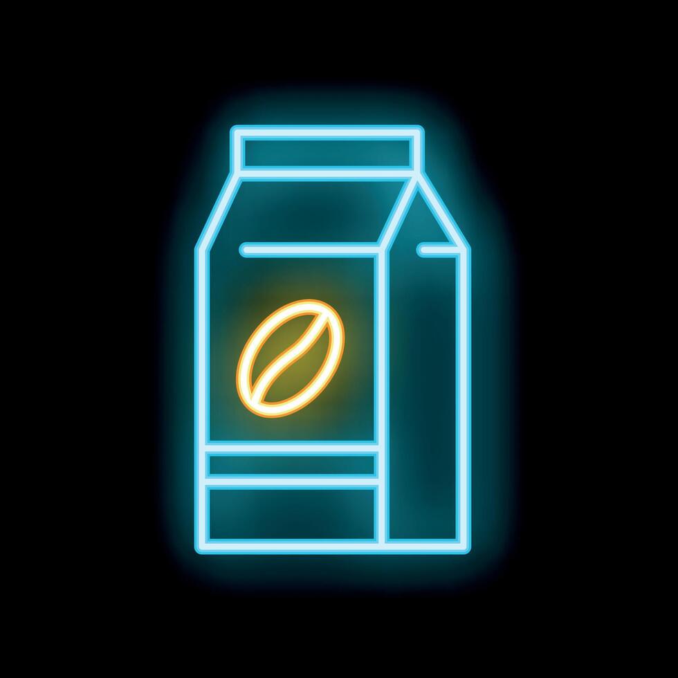 Neon coffee bean package glowing on black background vector