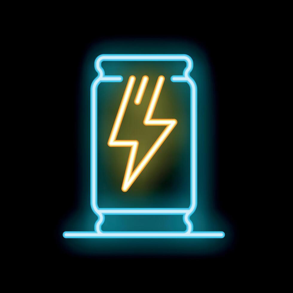 Neon sign of energy drink with lightning bolt on black background vector