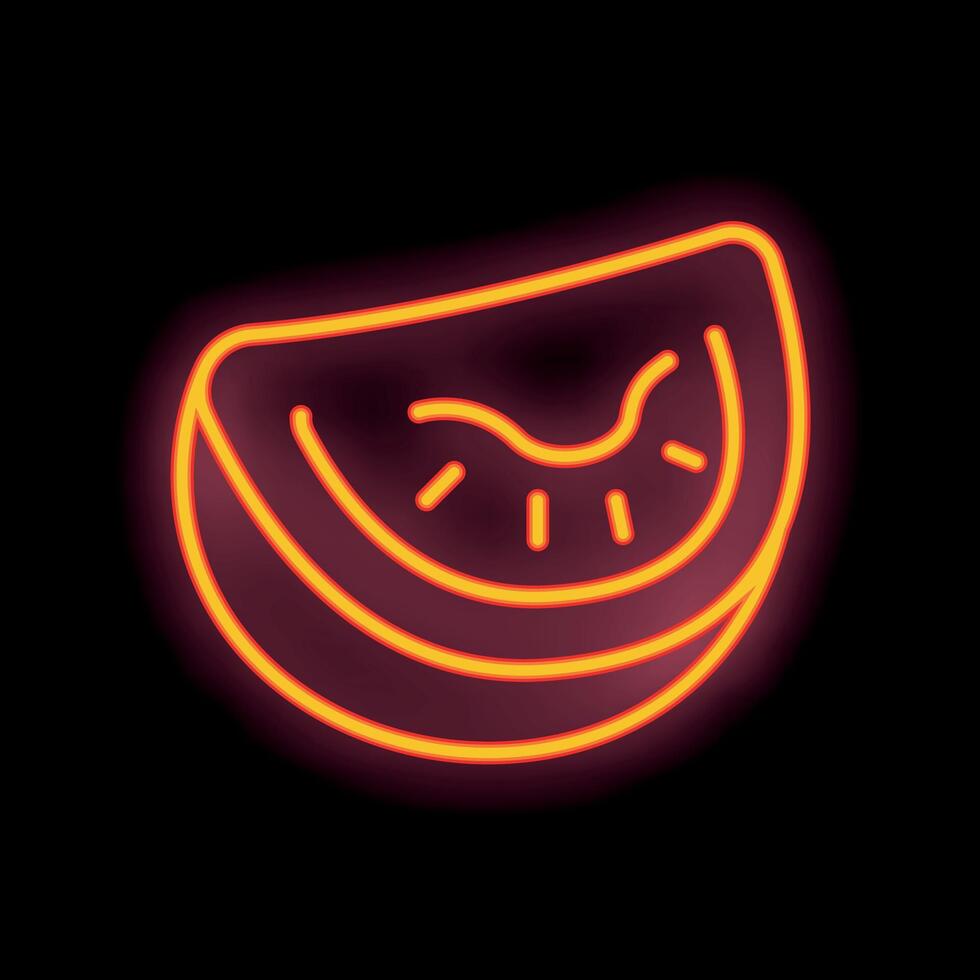 Neon tomato slice glowing on dark background vector