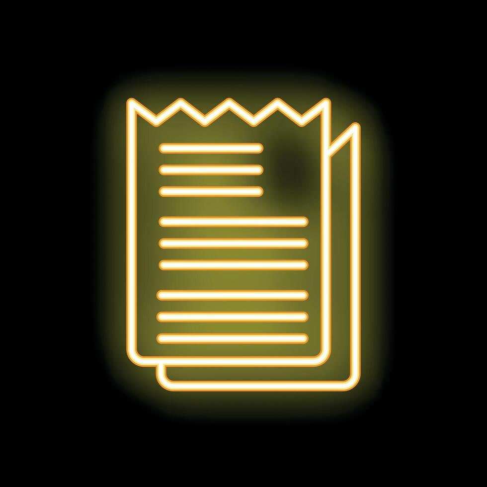 Neon yellow bill icon glowing on black background vector