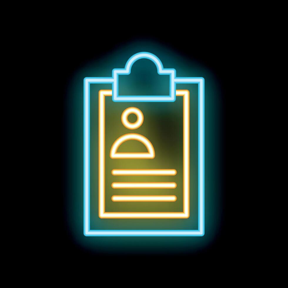 Neon icon of clipboard showing curriculum vitae document for job application vector