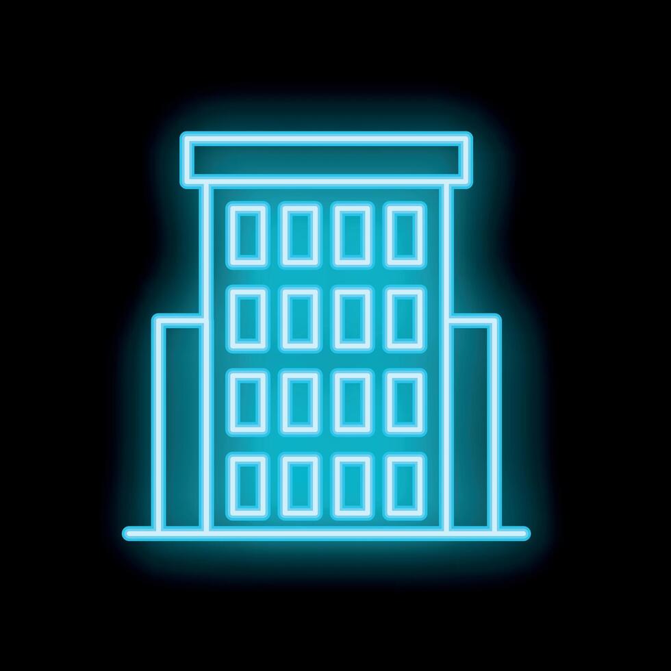 Neon blue office building shining on a black background vector