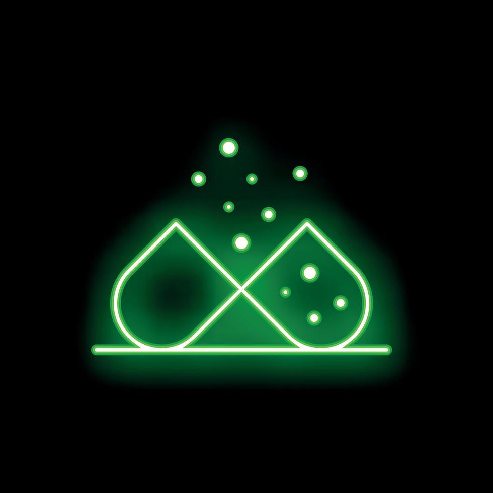 Neon green medicine pill splitting open releasing particles vector