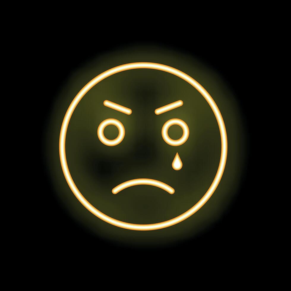 Yellow neon light icon depicting a frustrated and sad face vector