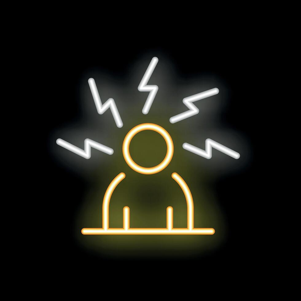 Neon sign of a person having a headache with lightning bolts around their head vector