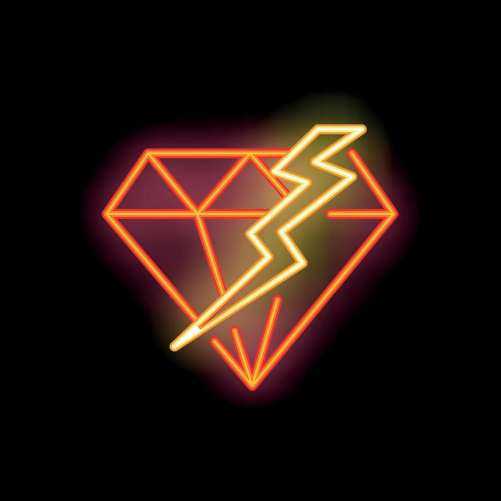 Neon sign of lightning striking a diamond on black background vector
