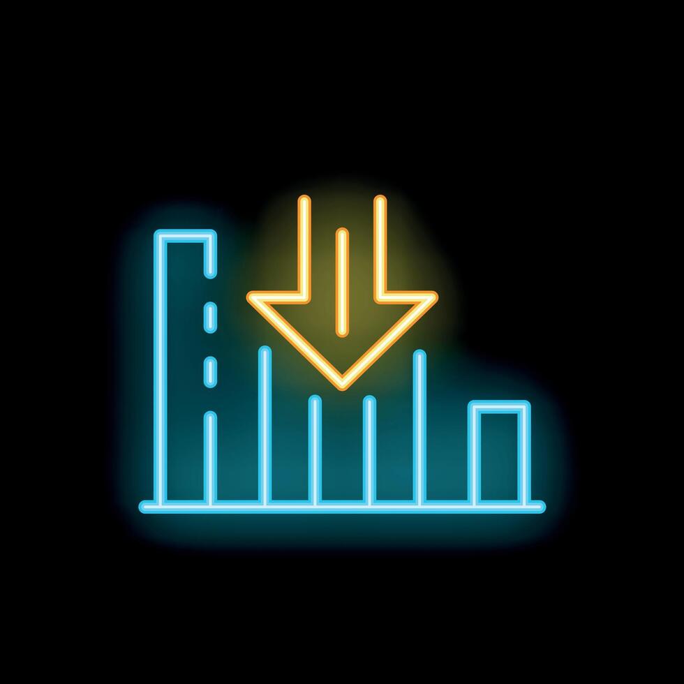 Neon blue graph showing decrease with downward arrow vector