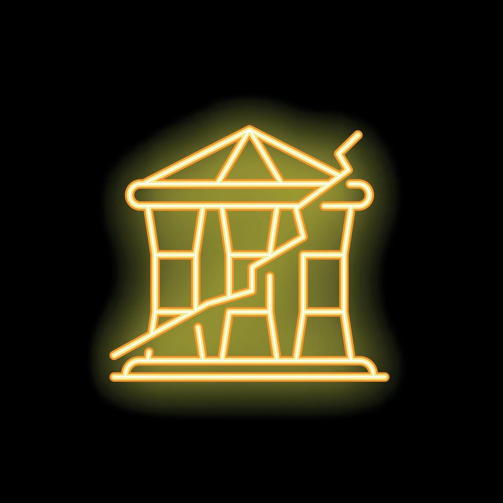 Neon yellow damaged house under construction cracked wall building showing earthquake aftermath vector