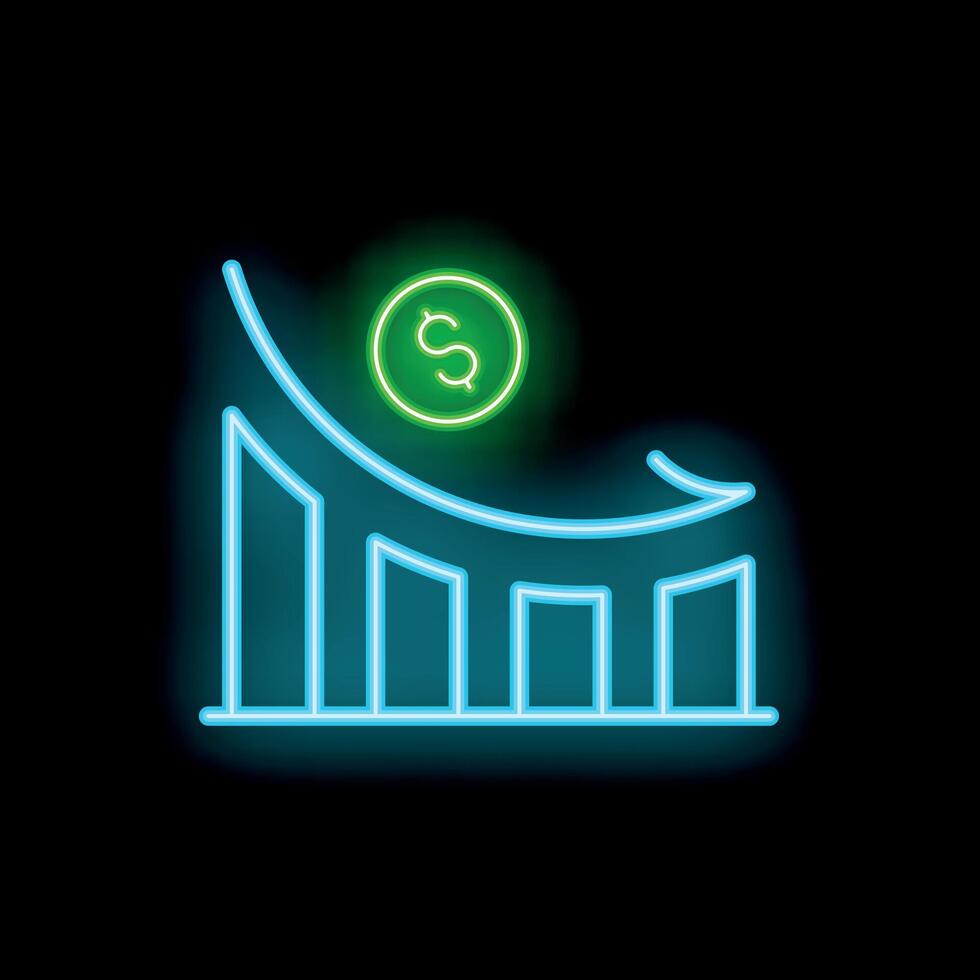 Neon graph showing money loss with downward trend arrow vector