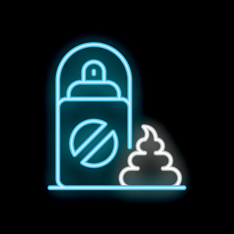Neon icon of spray eliminating bad smell coming from a pile of poop vector