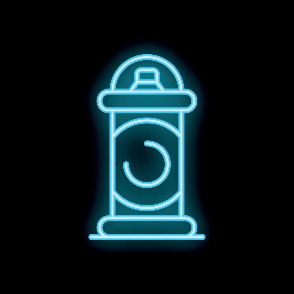 Blue neon spray paint can glowing on black background vector