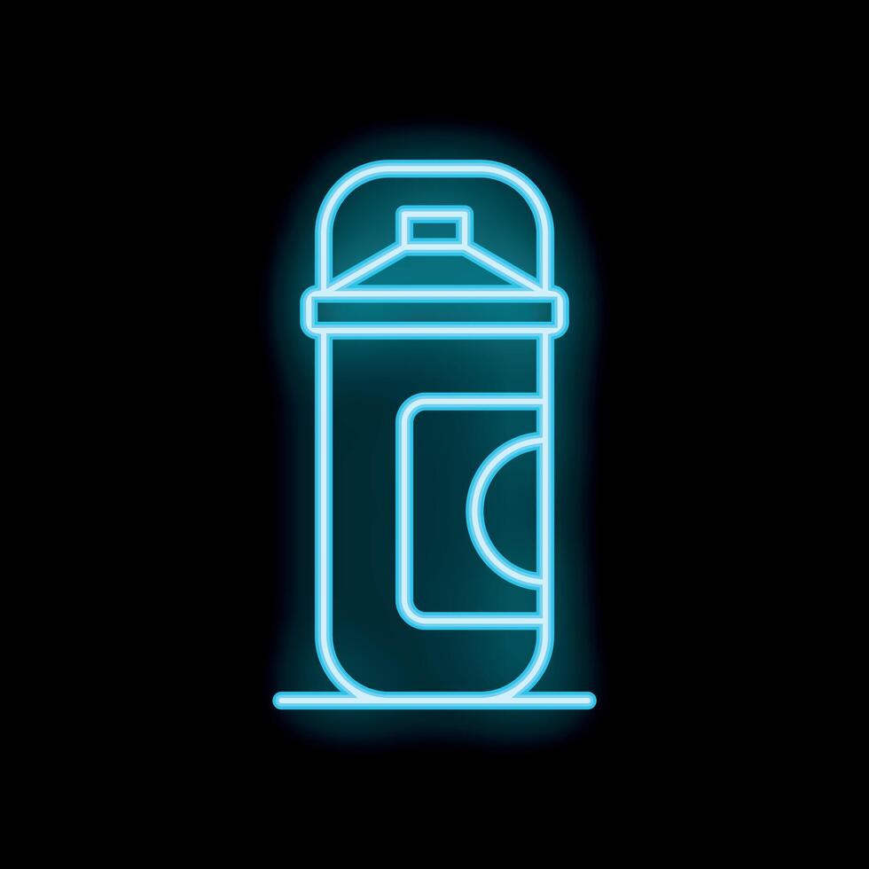 Blue neon sign showing a spray can on a black background vector