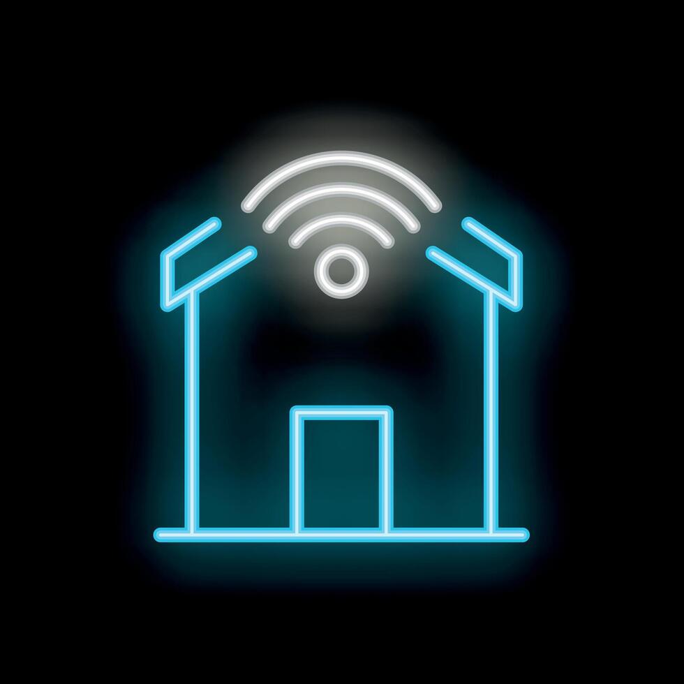 Neon icon of smart home connected to wifi network displaying internet of things vector