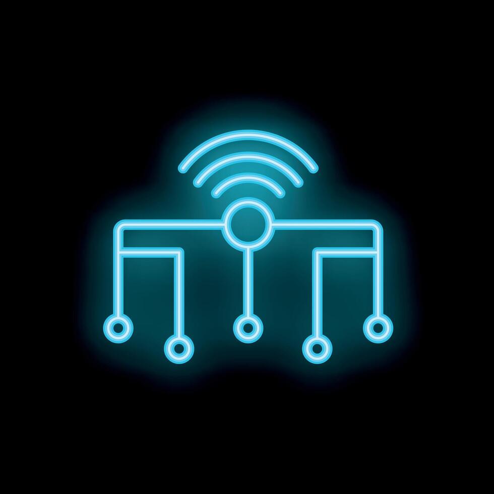 Neon blue wireless network connecting devices icon vector
