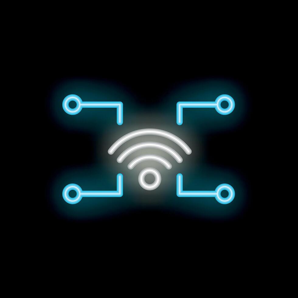 Neon wifi symbol connecting to digital network vector