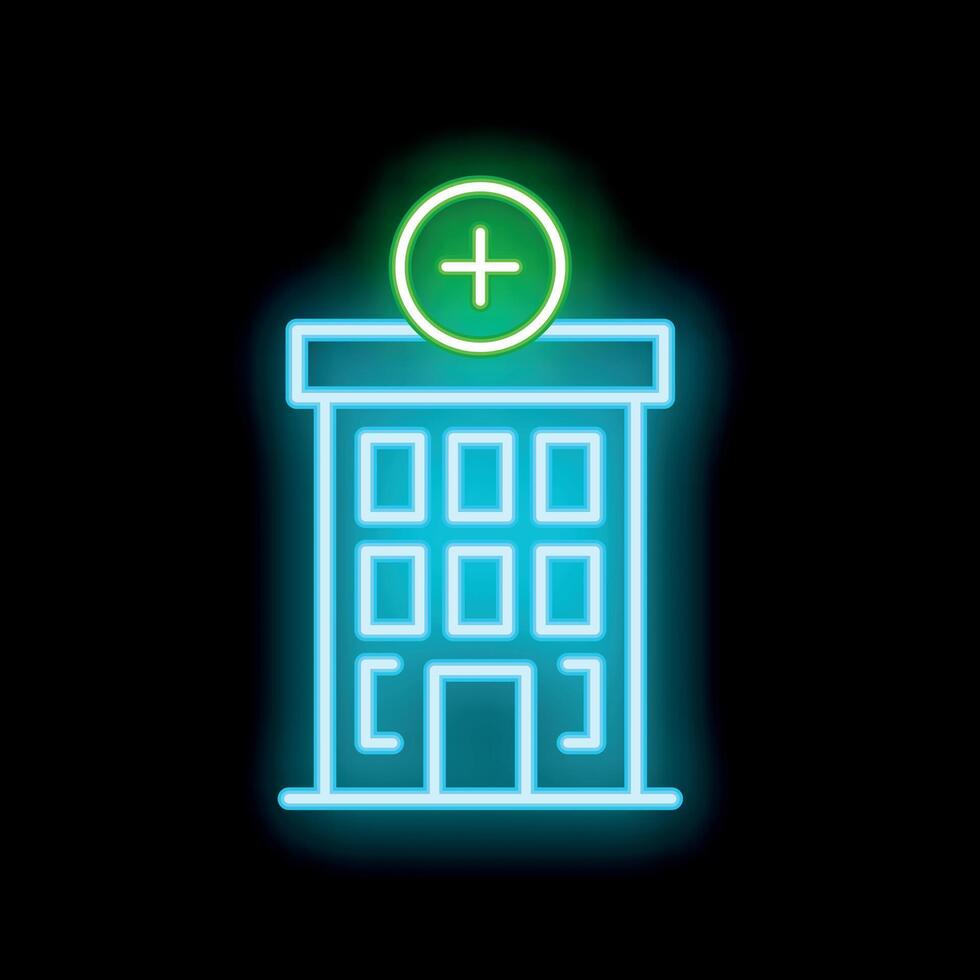 Neon hospital building glowing on a black background vector