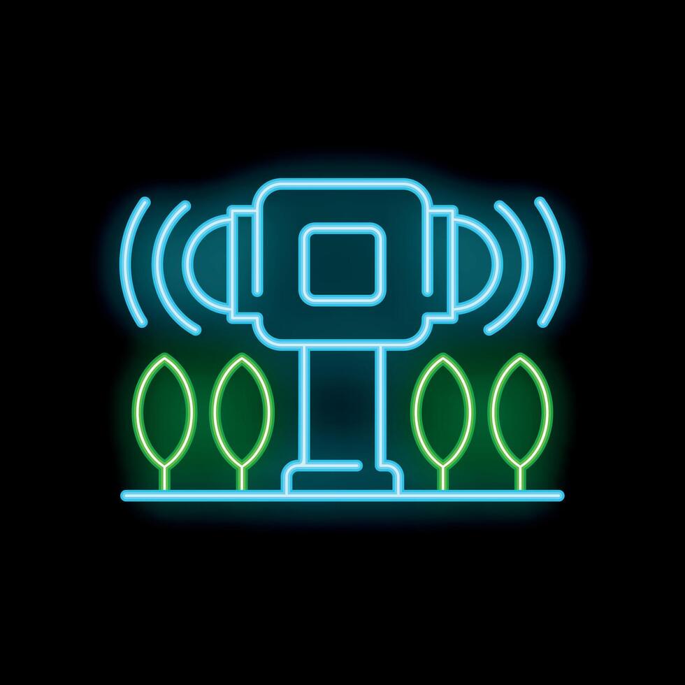 Neon icon of smart farm sensor monitoring system for plants growing vector