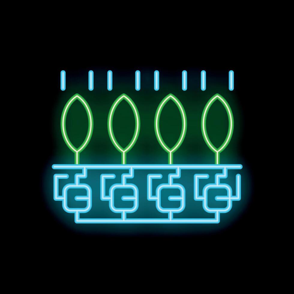 Neon green leaves growing from technological circuit board symbolizing sustainable technology vector