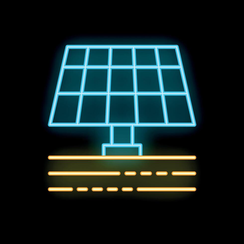 Neon solar panel generating electricity from sun icon vector