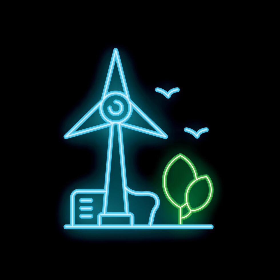 Neon wind turbine generating green energy for a sustainable future vector