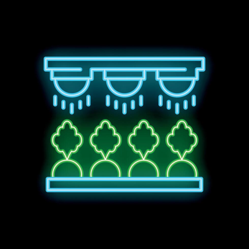 Neon icon of automated hydroponic farm system growing plants vector