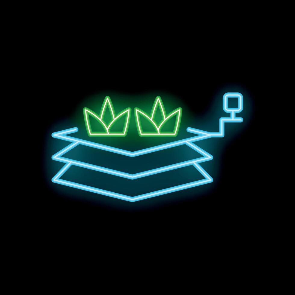 Neon sign showing plants growing with help of technology vector