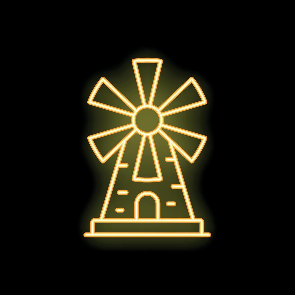 Neon sign showing traditional windmill glowing on wall vector