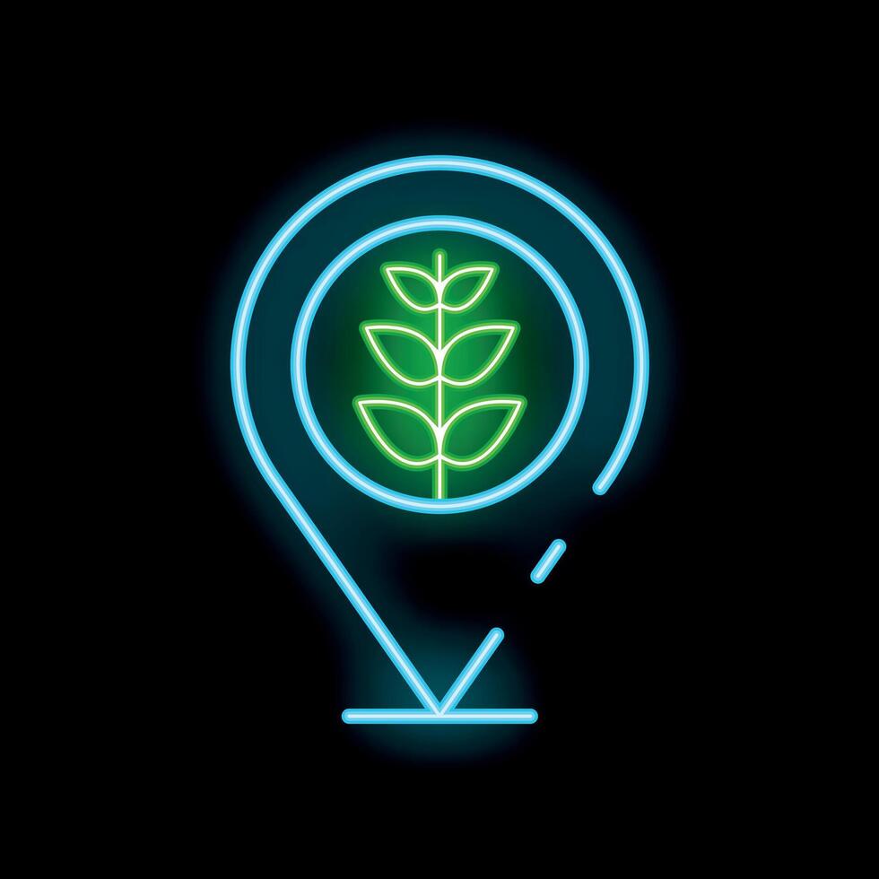Neon icon of plant growing inside gps pointer showing bio agriculture location vector