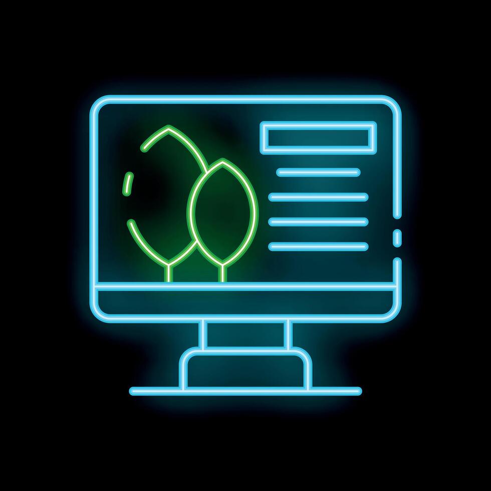 Neon green leaves on computer screen icon for ecology presentation vector