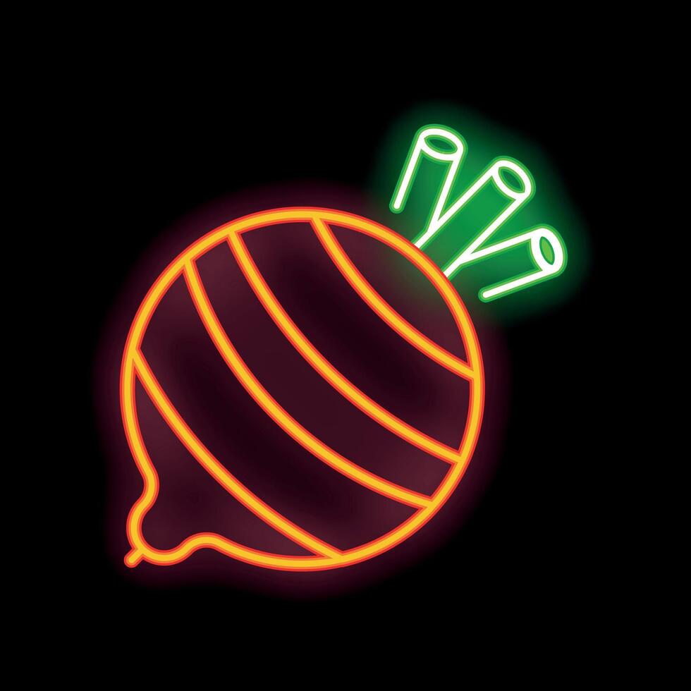 Neon sign of a beetroot shining brightly on black background vector
