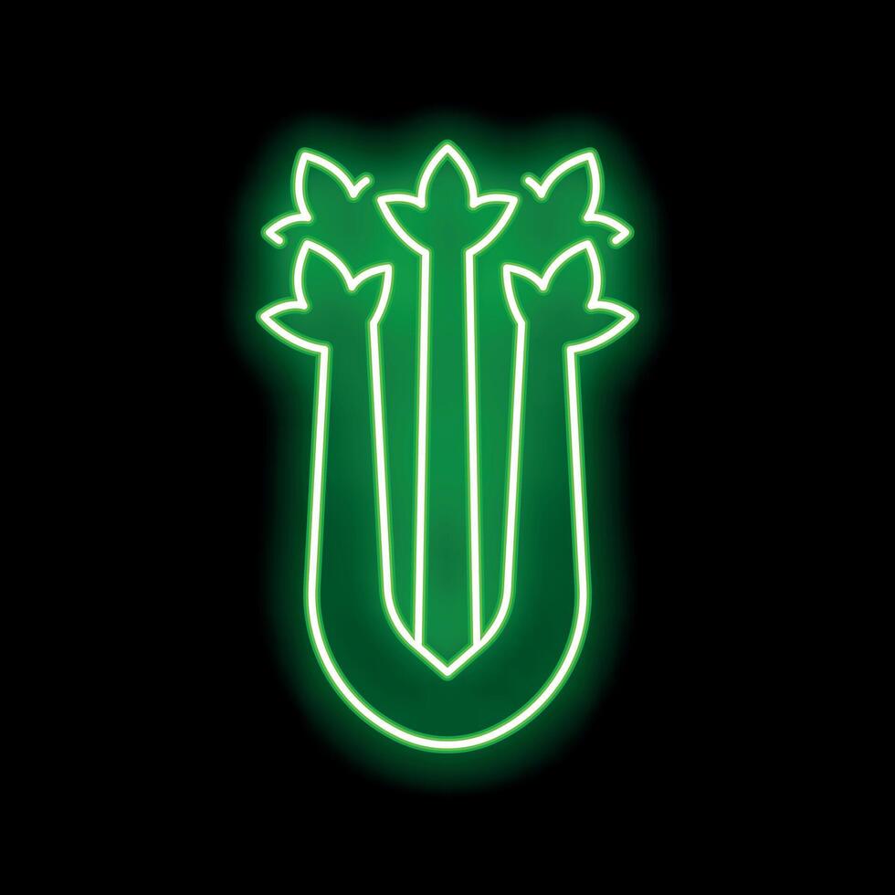 Glowing neon green celery icon on a black background vector