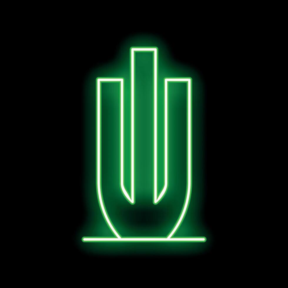 Green neon sign cactus icon glowing on black background vector