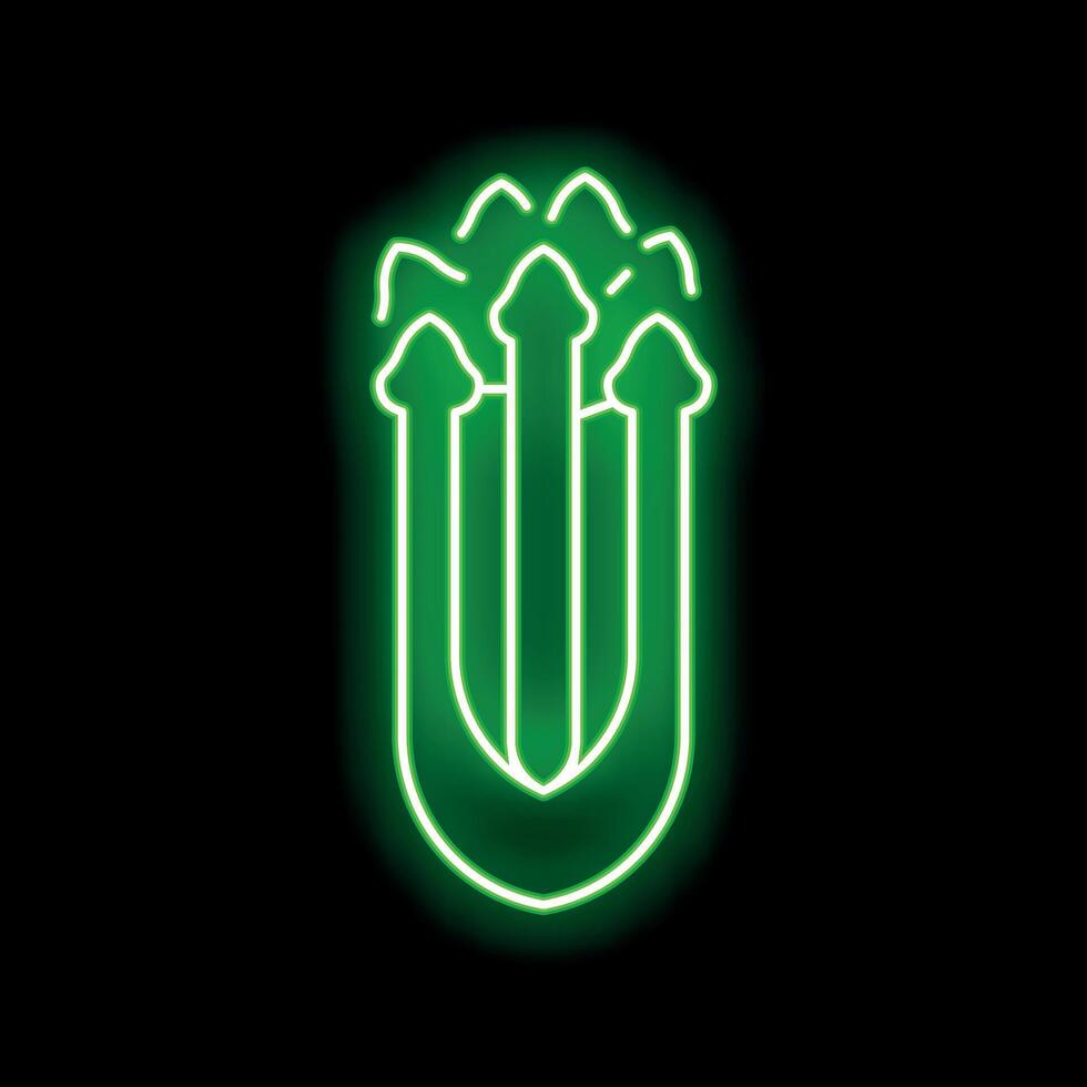 Green neon sign showing five arrows pointing up on a black background vector