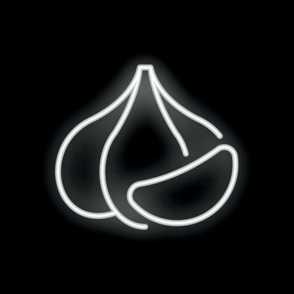 White neon sign shaped like a garlic bulb glowing on a black background vector