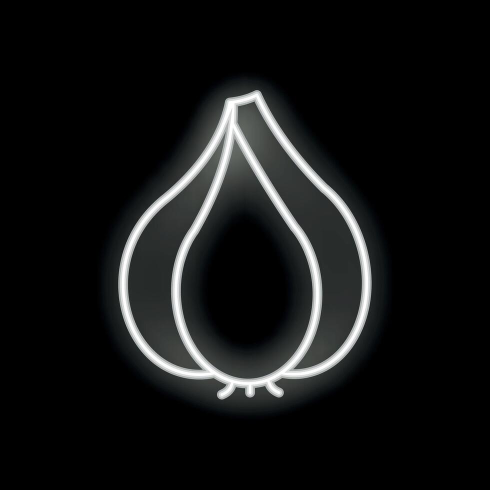White neon sign of garlic bulb glowing on black background vector