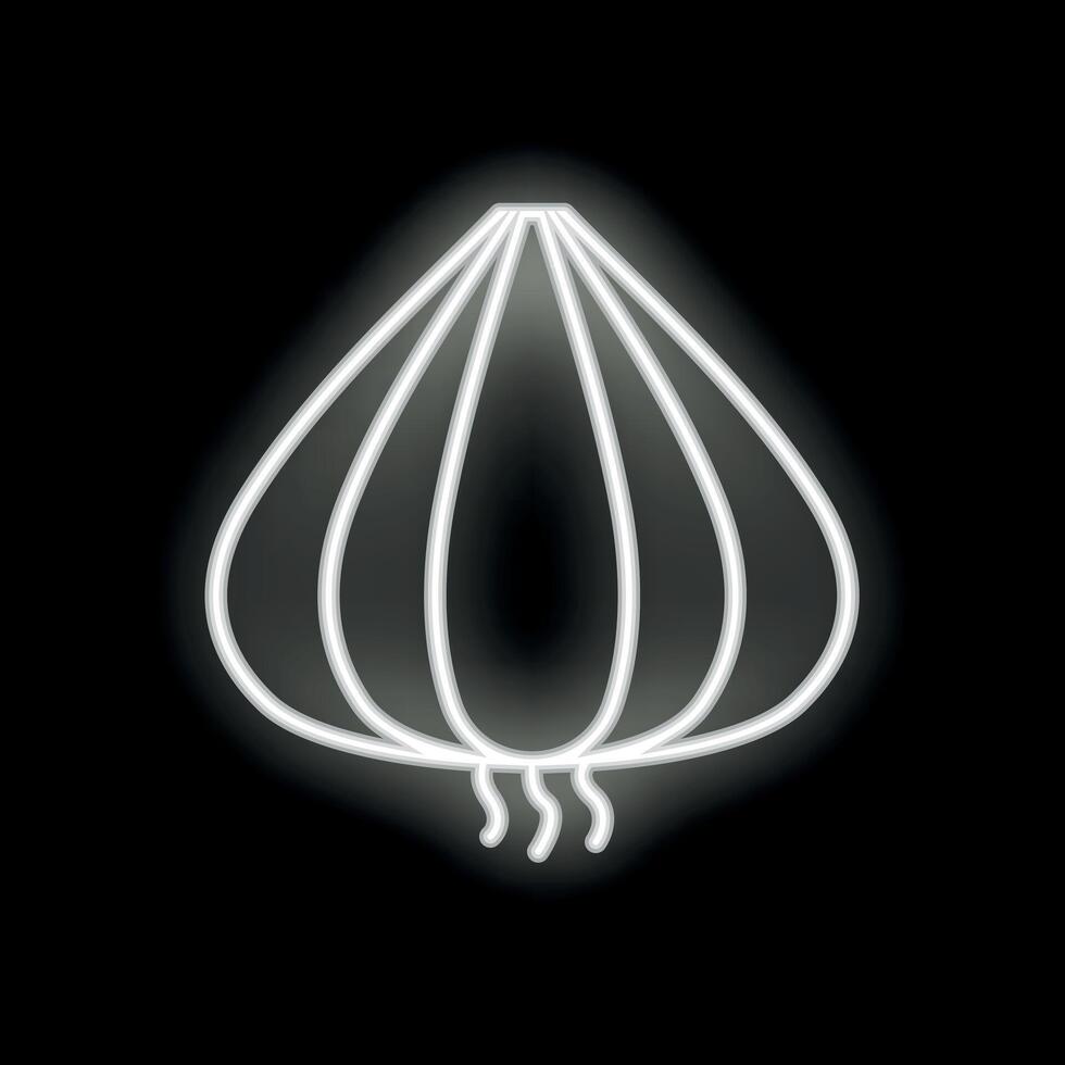 White neon sign depicting a garlic bulb glowing on black background vector