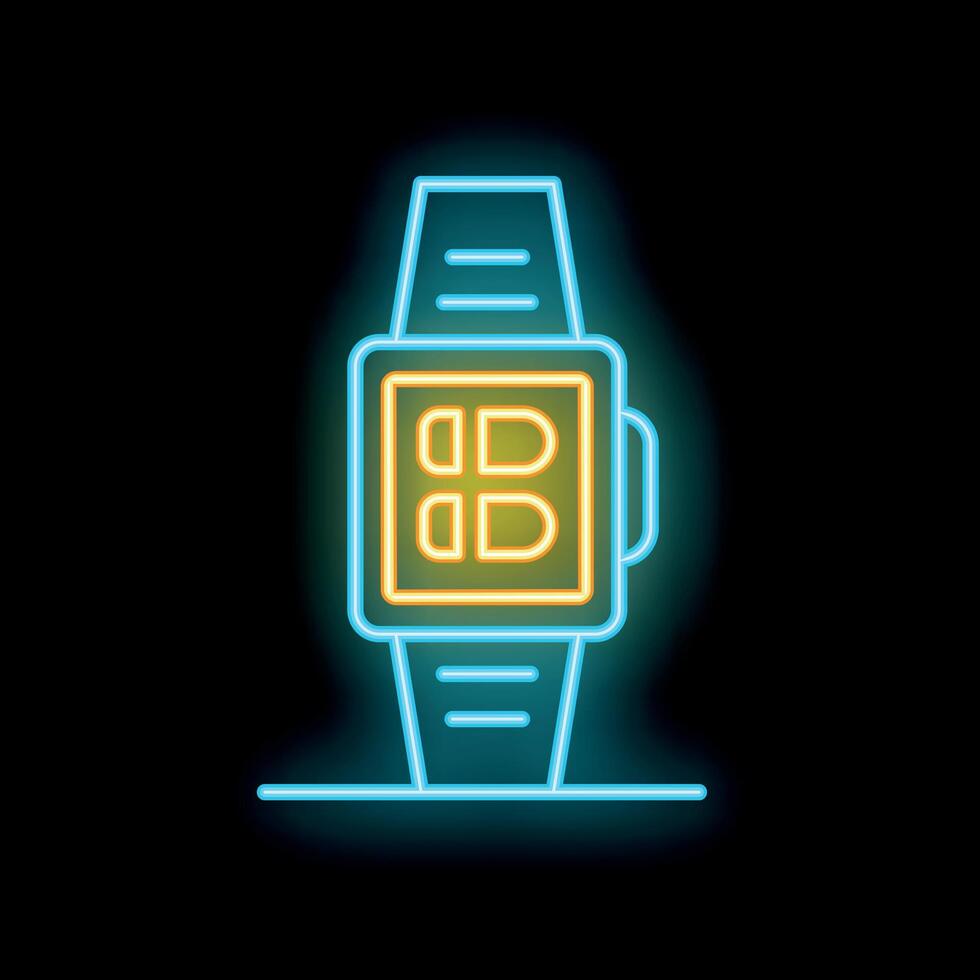 Glowing neon line smartwatch icon isolated on a black background illustration vector