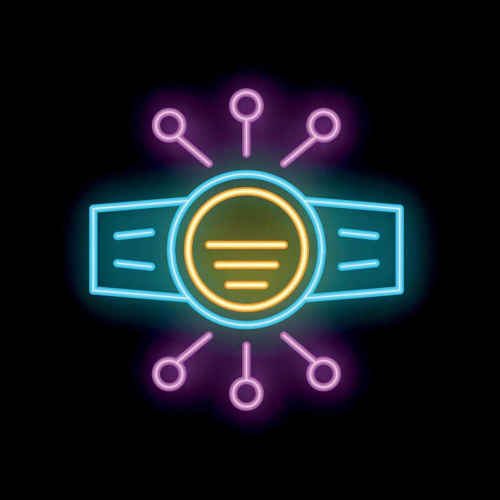Neon smart watch connecting to wireless network icon illustration vector