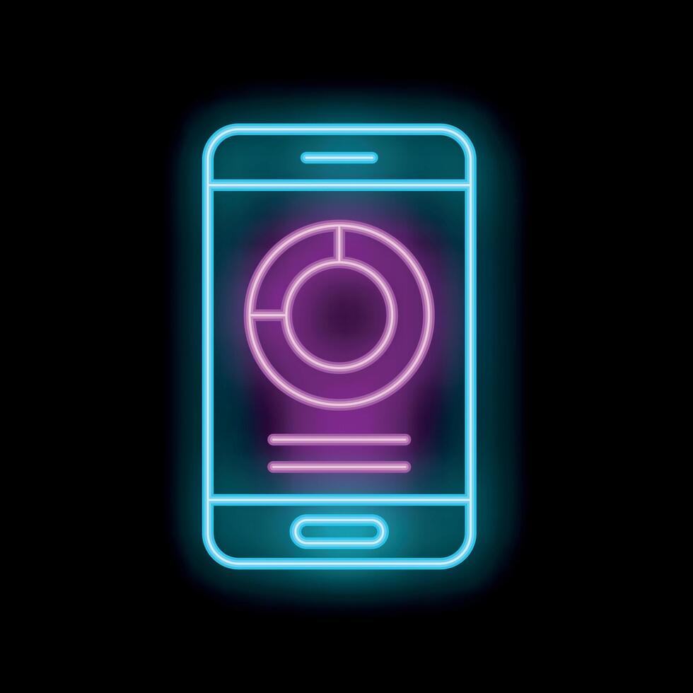 Neon smartphone showing a pie chart on its screen vector