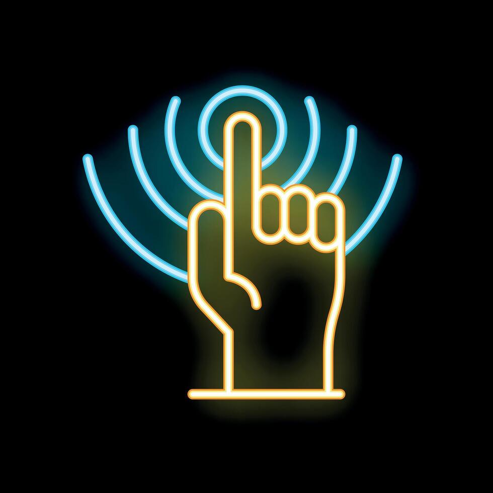 Neon icon of hand pressing button with index finger vector