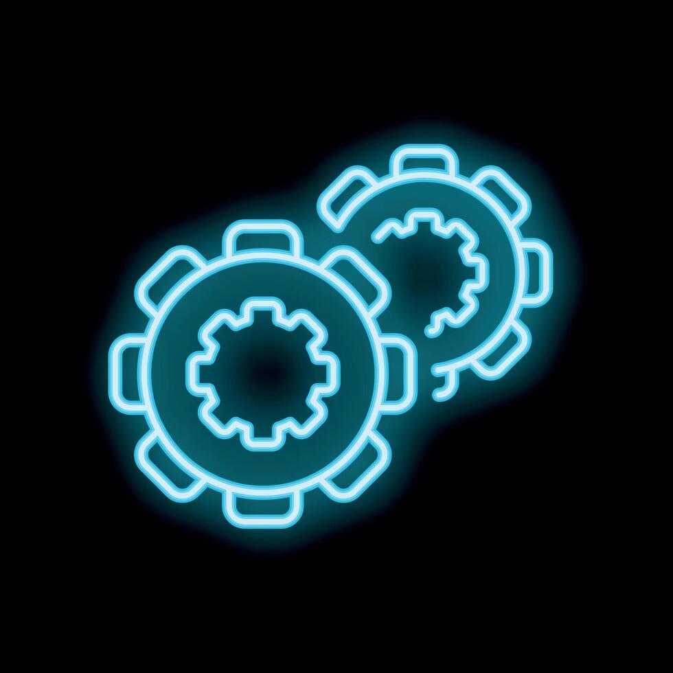 Neon icon of two gears interlocking representing teamwork vector