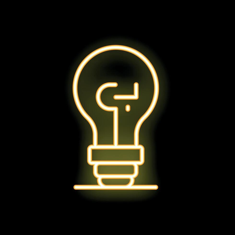 Yellow neon lightbulb glowing on black background vector