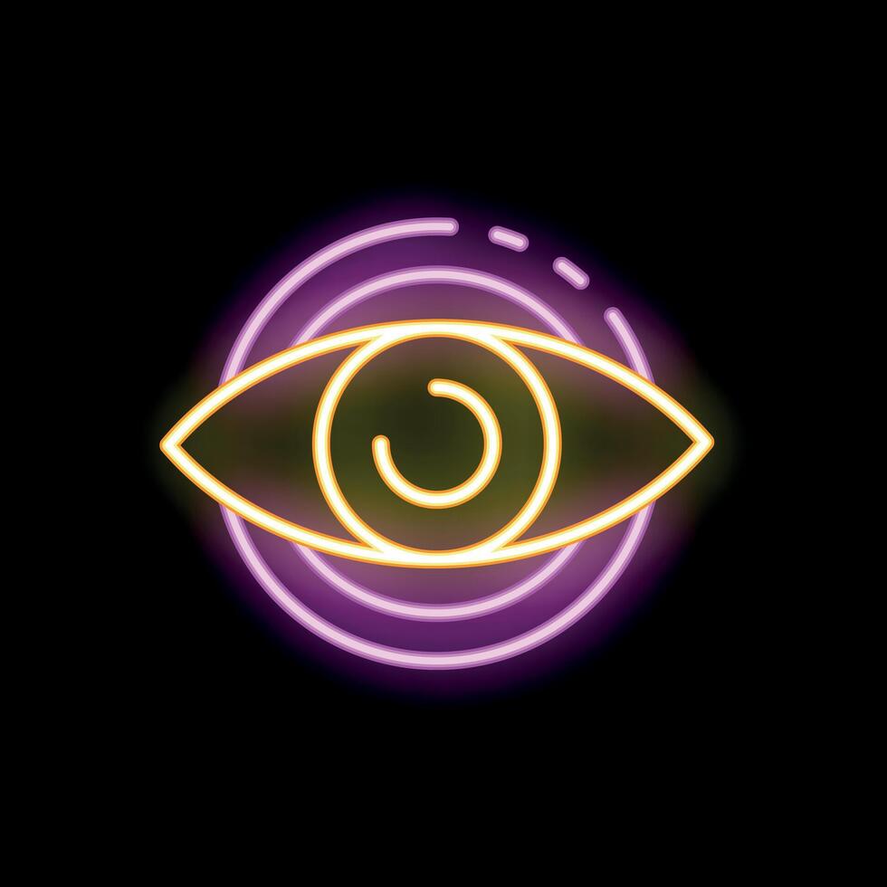 Neon eye sign glowing on dark background vector