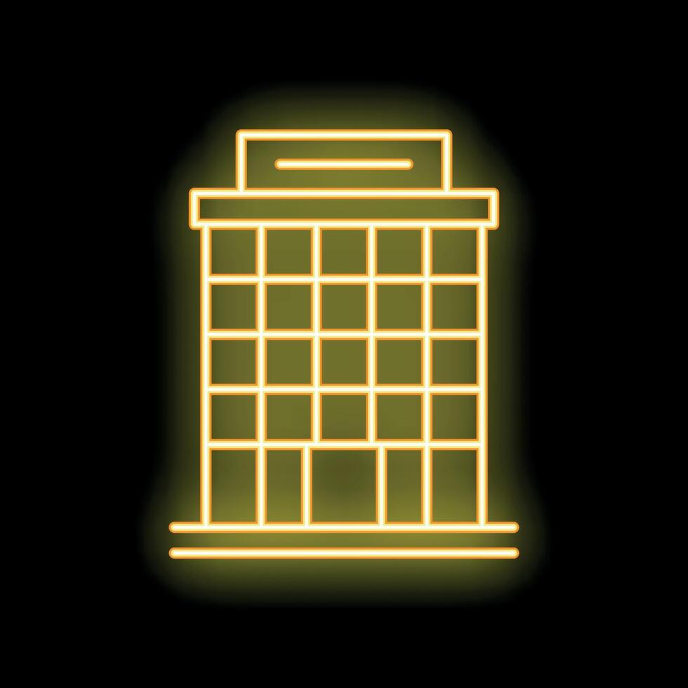 Yellow neon sign of an office building with multiple floors on a black background vector