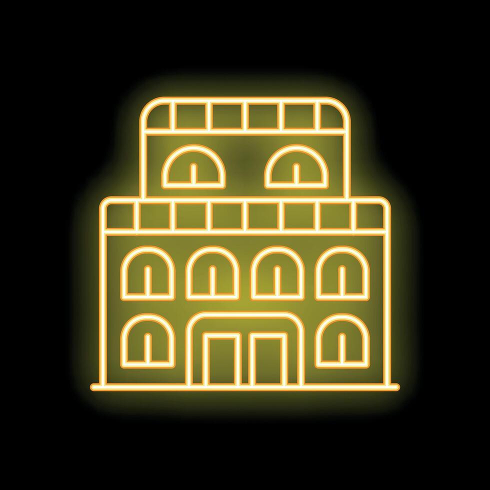 Neon sign depicting a building with arched windows at night vector