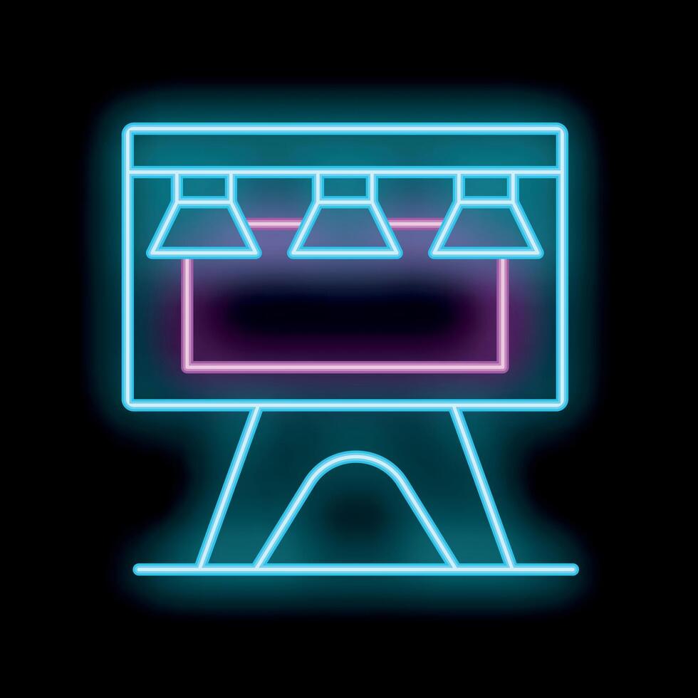Neon billboard with four lamps shining down on it vector