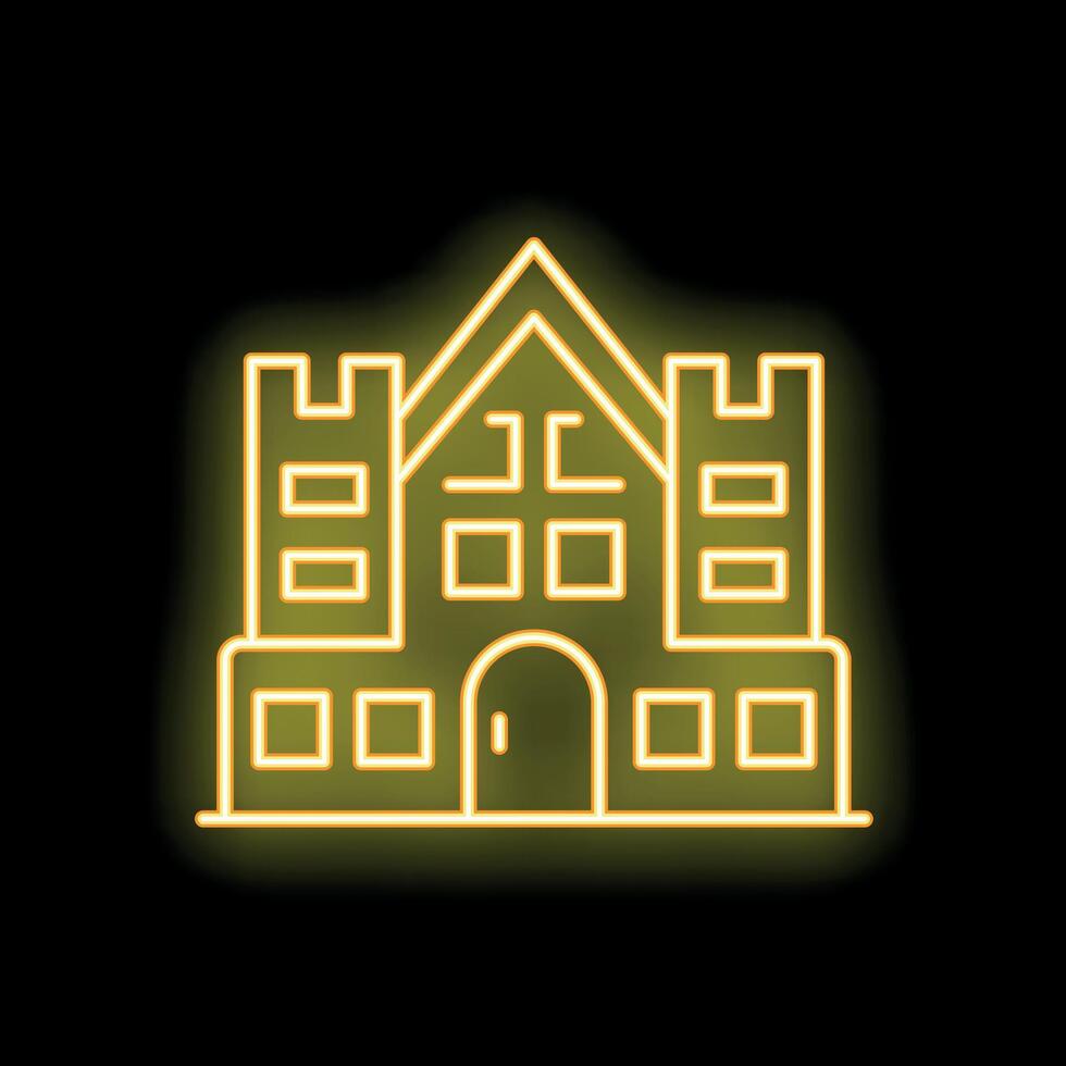 Glowing neon line castle building icon isolated on black background illustration vector