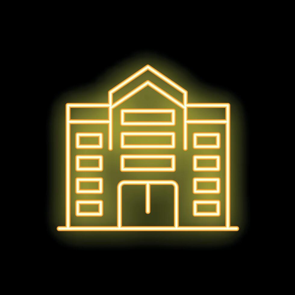 Bright yellow neon sign showing a generic multistory building vector
